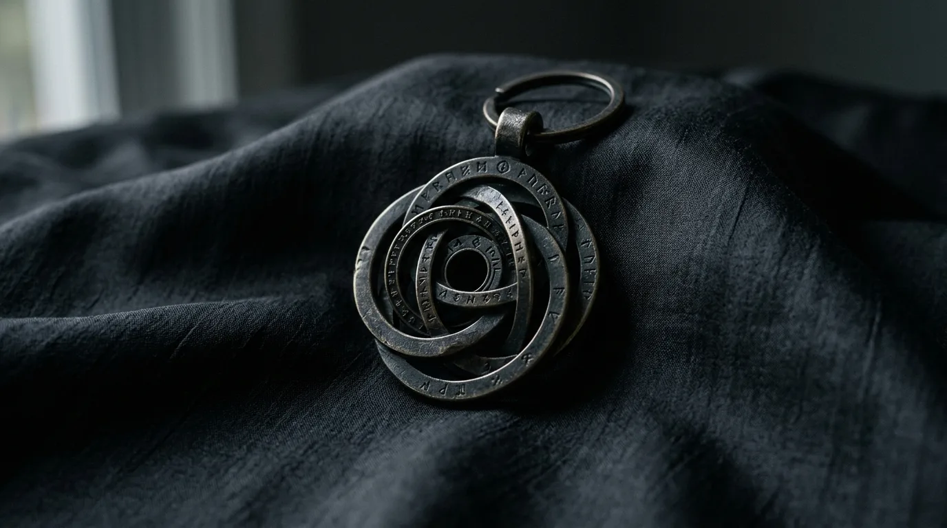 Abstrakta kryptografiska nyckelringar på mörk silkesduk